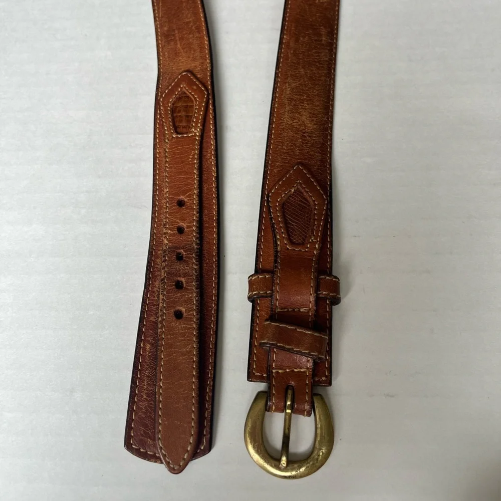 Classic Men’s Brown Leather Solid Brass Buckle Ranger Belt Style